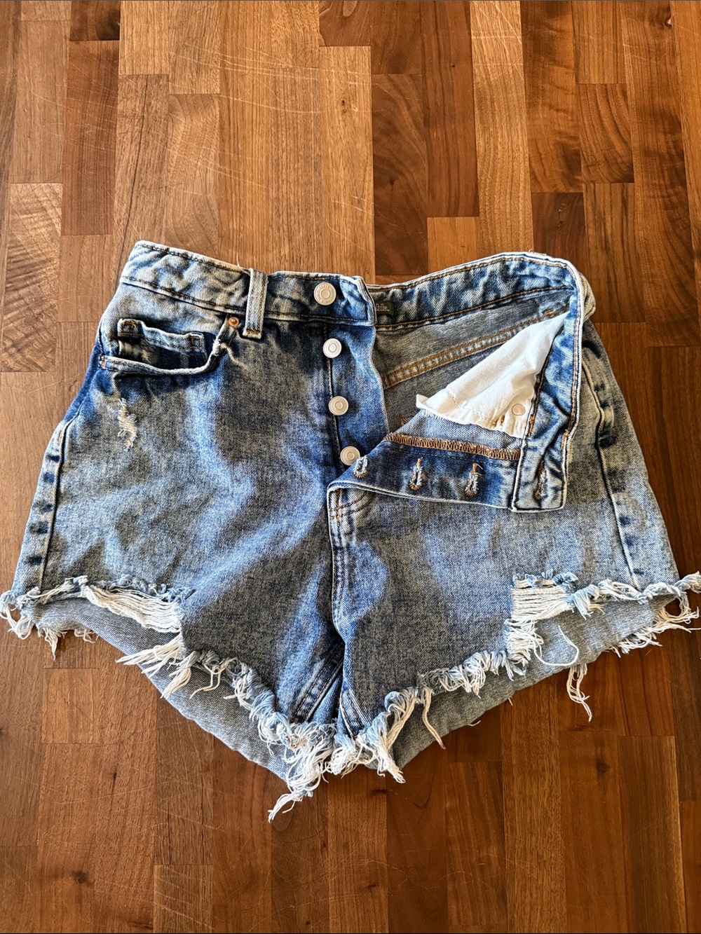 wild fable Light Blue Distressed High-Rise Denim Shorts - Picture 1 of 3